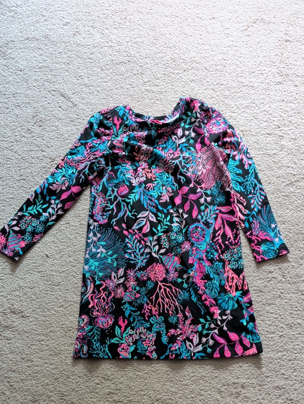 Lilly Pulitzer Black Floral Dress with Pink & Teal Print -- Girls 8/10